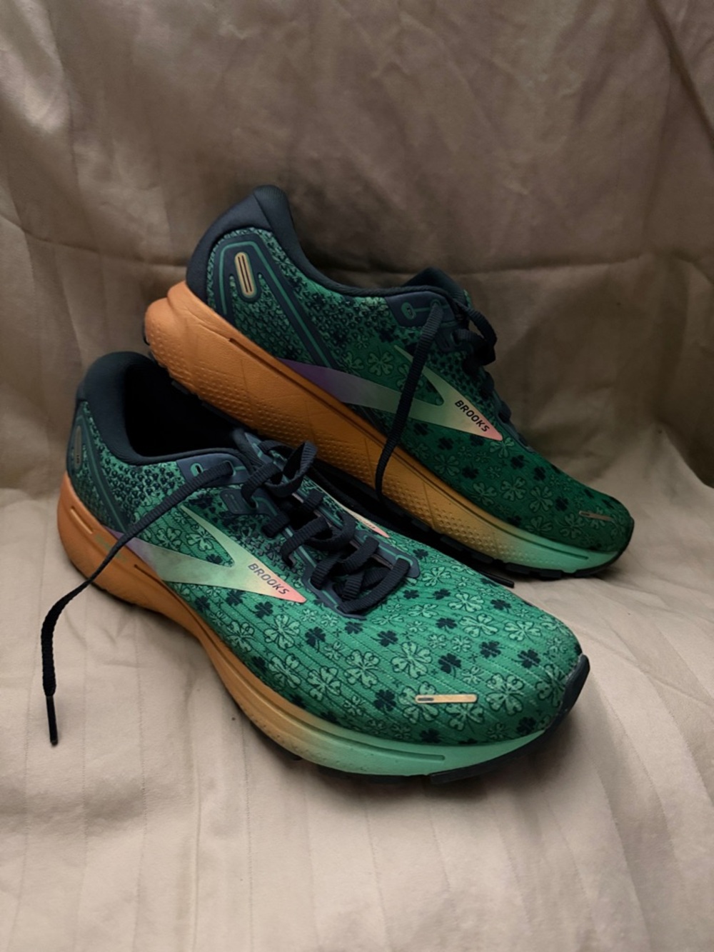 Brooks Women's Green Floral Running Shoes with Orange Midsole